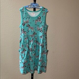 Hanna Andersson Teal Pracing Zebra Print Sleeveless Dress Girls Sz 120cm US 6-7